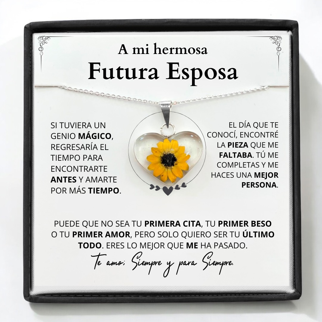 Collar de Girasol Encapsulado: El Símbolo de Amor Eterno para tu Futura Esposa